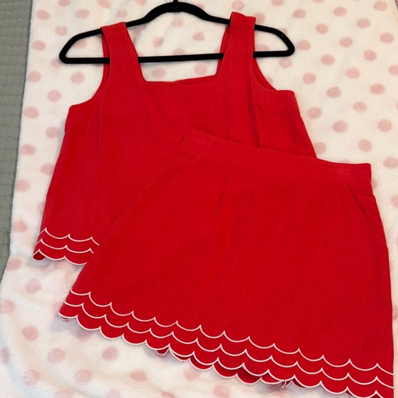 SSYS The Elaine Scallop Ric Rac Linen Skort Set In Red - Picture 5 of 10